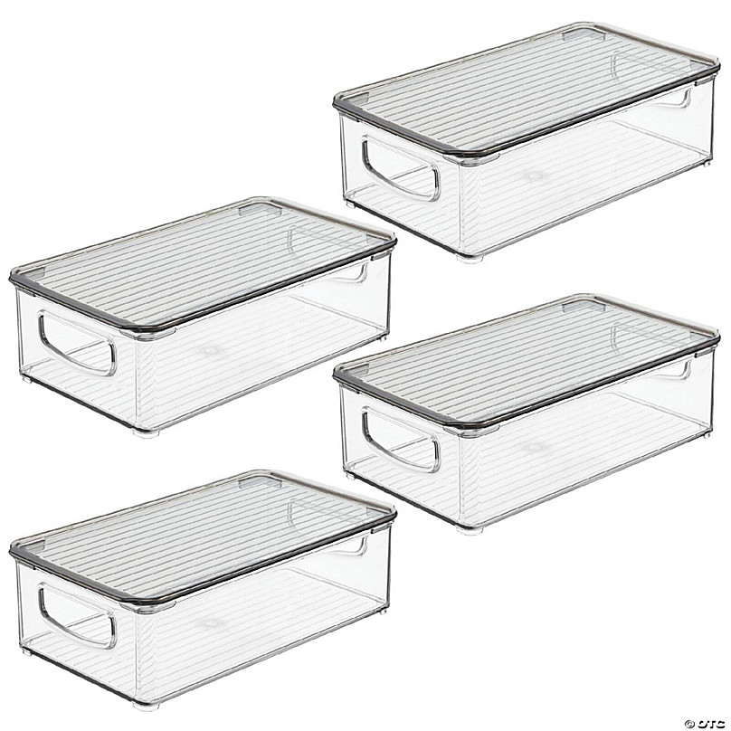 mDesign Plastic Divided Food Storage Container Lid Holder Bin- Smoke Gray
