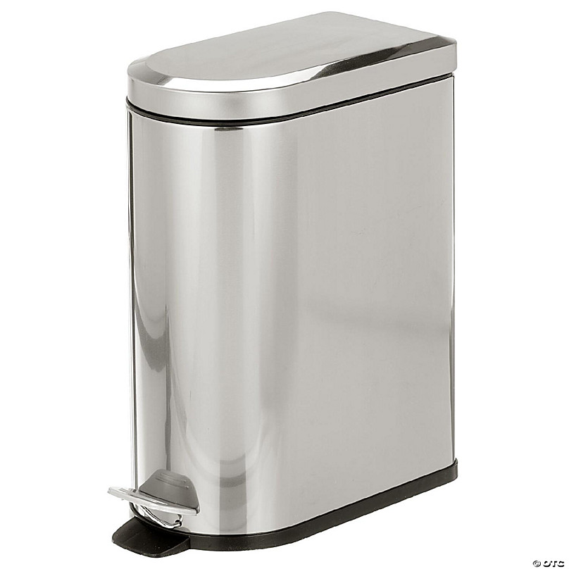 https://s7.orientaltrading.com/is/image/OrientalTrading/FXBanner_808/mdesign-small-2-6-gallon-steel-metal-step-trash-can-for-bathroom-brushed-chrome~14285374.jpg