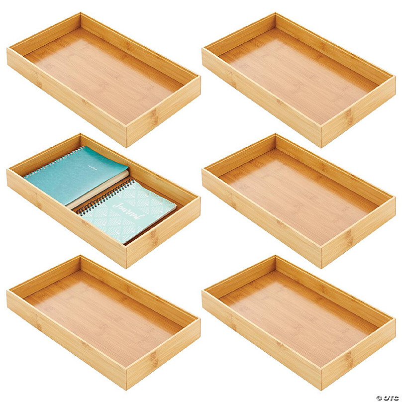 mDesign Bamboo Stackable Kitchen Drawer Organizer Tray, 6 Pack - Natural Wood mDesign