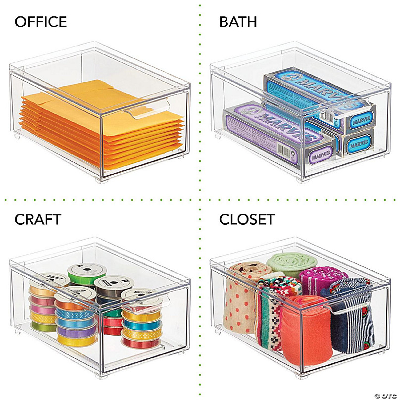 mDesign Plastic Stacking Closet Storage Organizer Bin with Drawer