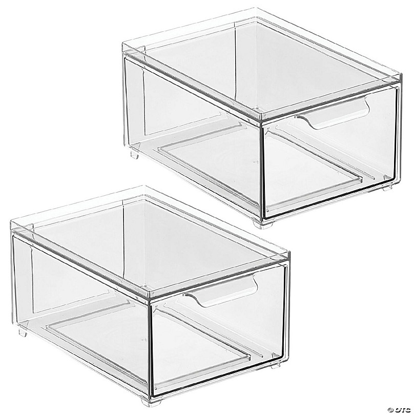 mDesign Stackable Closet Storage Bin Box with Pull-Out Drawer, Large - 8 Pack - Clear
