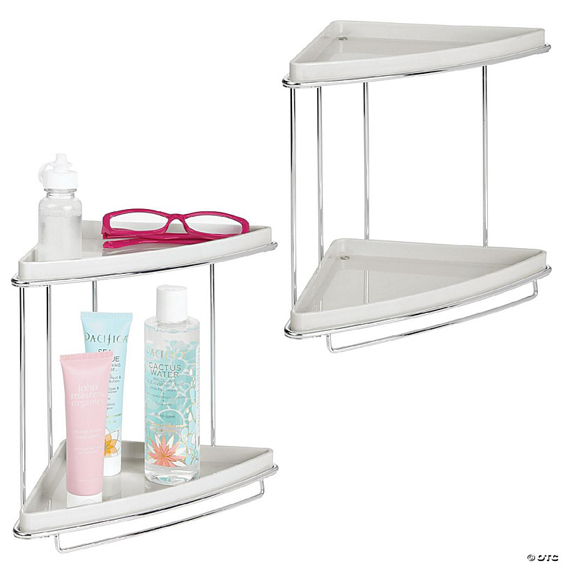 mDesign Steel/Plastic 2-Tier Bathroom Organizer Shelf - 2 Pack, Light Stone  Gray