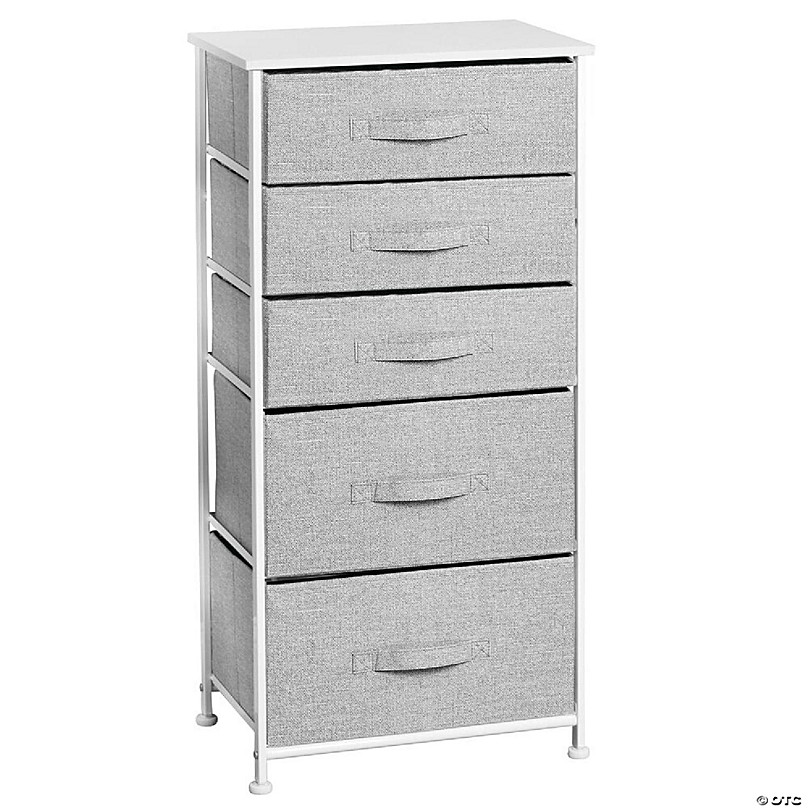 mDesign Tall Drawer Organizer Storage Tower with 5 Fabric Drawers ...