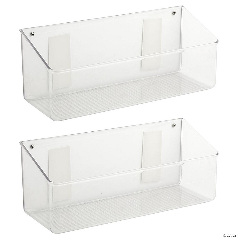 2ct mDesign Wall Mount Plastic Home Storage Organizer Basket Bin, 2 Pack Clear