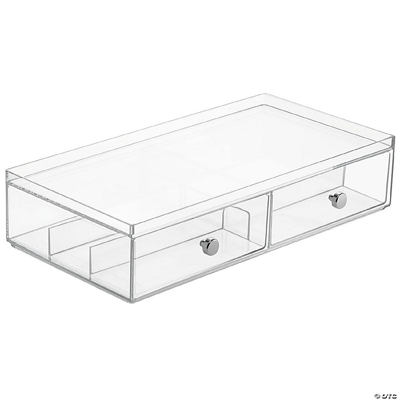 MDesign Plastic Organizer Box with 2 Drawers for Glasses, Accessories -  Clear