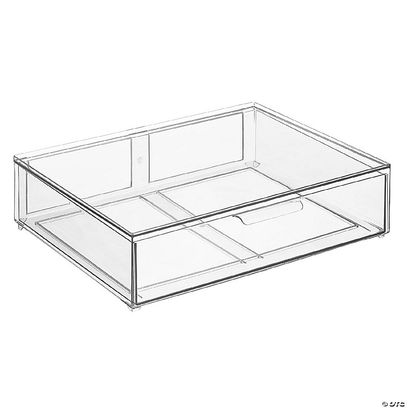 mDesign Wide Plastic Stackable Kitchen Storage Organizer Bin with Drawer, Clear