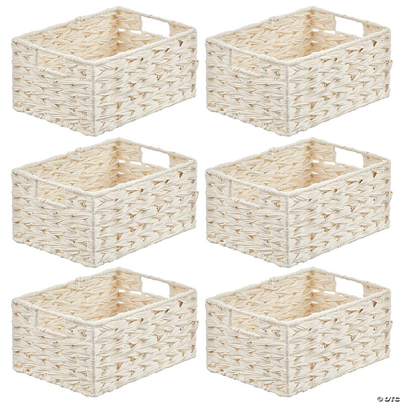 mDesign Woven Farmhouse Kitchen Pantry Food Storage Basket Box, 3 Pack,  White