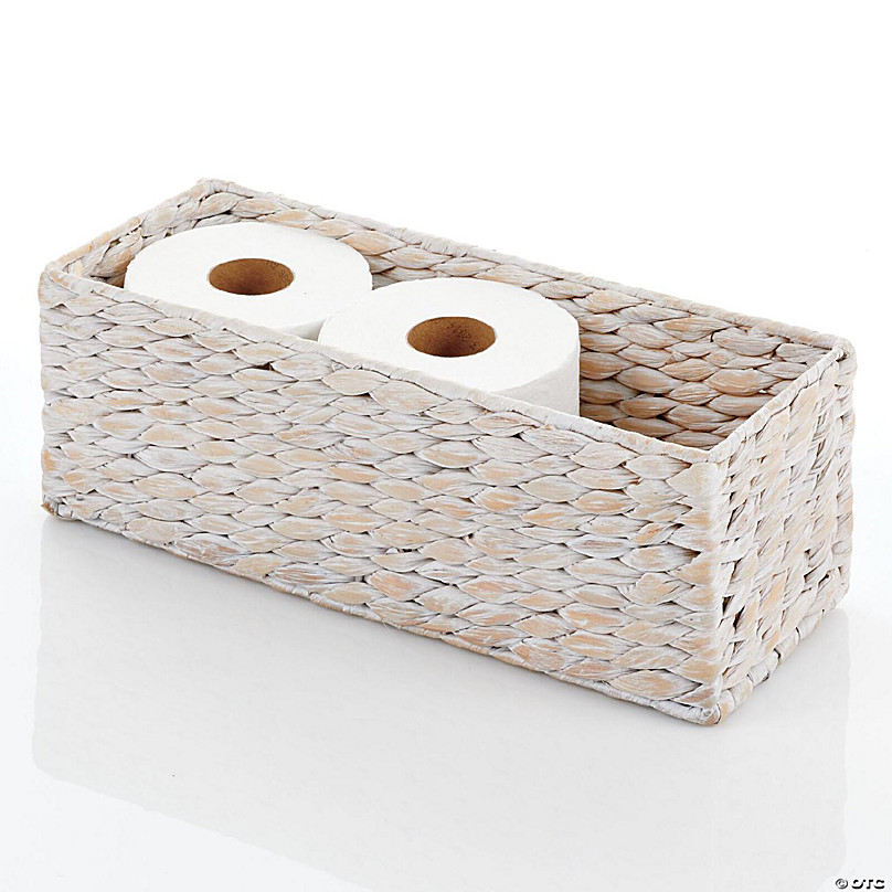 Whitewashed Wood Bath Storage Toiletries Organizer Bin, Crate