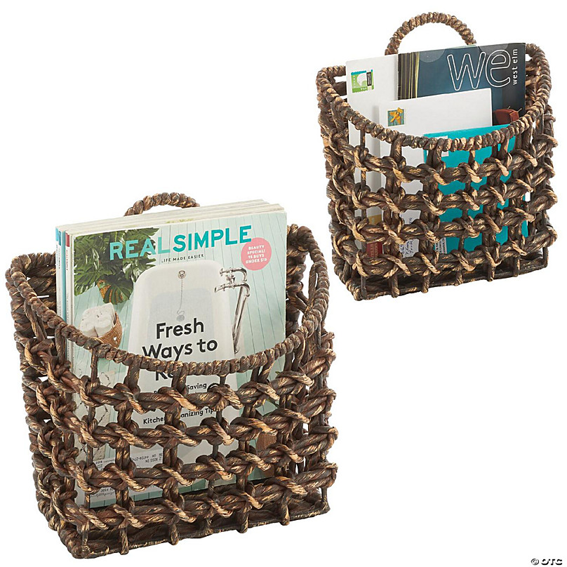 2 Pack Wall Mounted Hyacinth Storage Baskets with Hooks for Bathroom,  Laundry Room, Nursery (15 x 6 x 6 Inches)