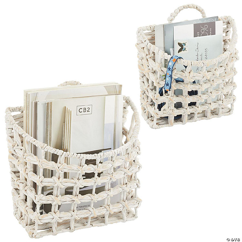 mDesign Hyacinth Woven Cube Bin Basket Organizer, Handles, 2 Pack, Gray Wash