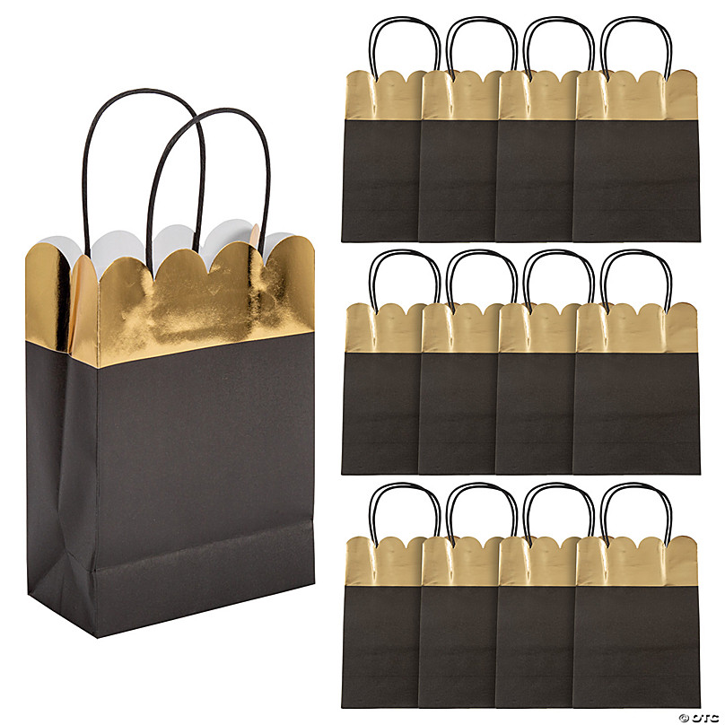 Medium Metallic Gold Luxury  Party Birthday Wedding Gift Bags With Ribbon & Tag