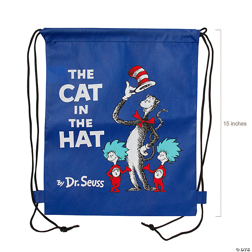 Dr Seuss Children's Drawstring Backpack Bag 12x15" Blue CAT IN THE HAT 