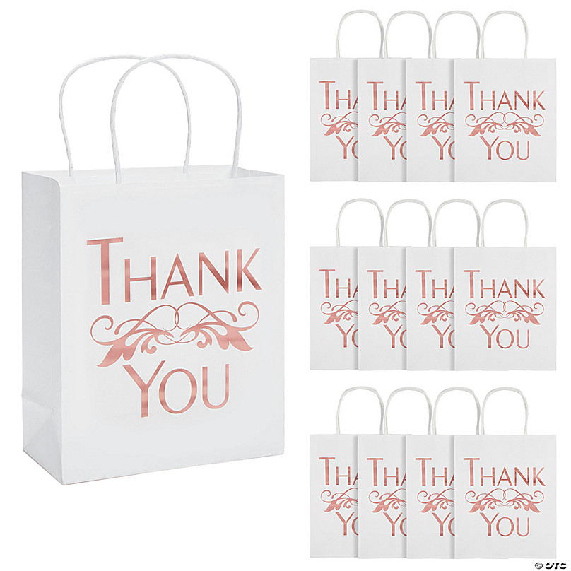 Medium Rose Gold Foil Thank You Gift Bags - 12 Pc.