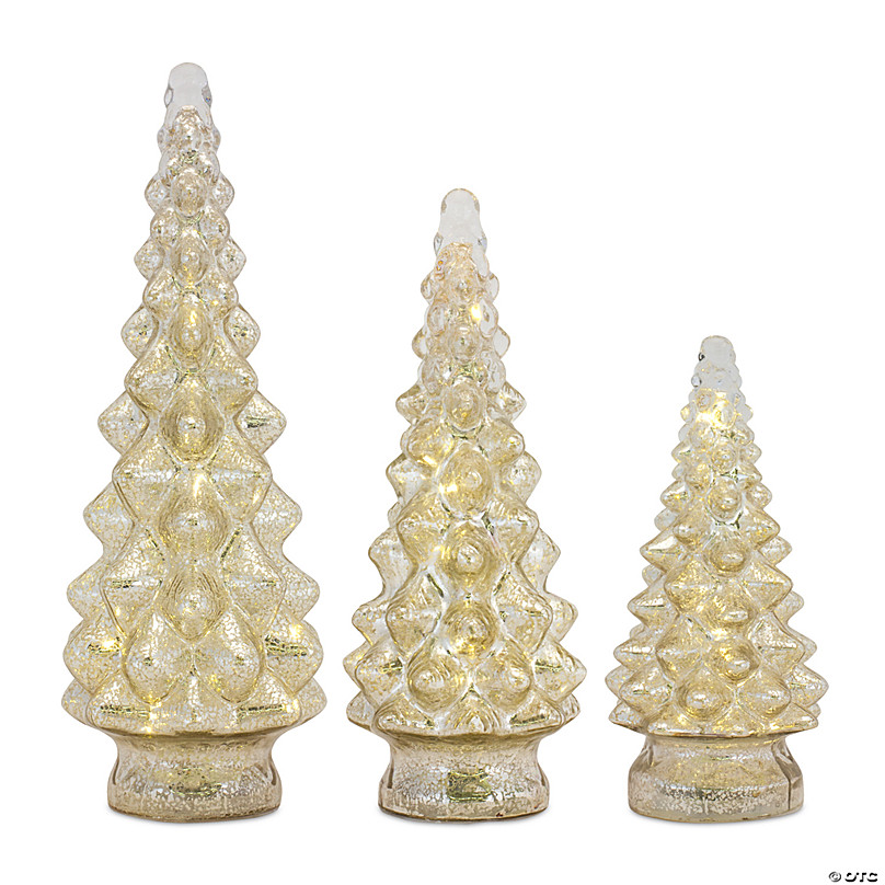 Melrose International Bottle Brush Tree with Mini LED Lights, 11 and 14  Inches (Set of 4)