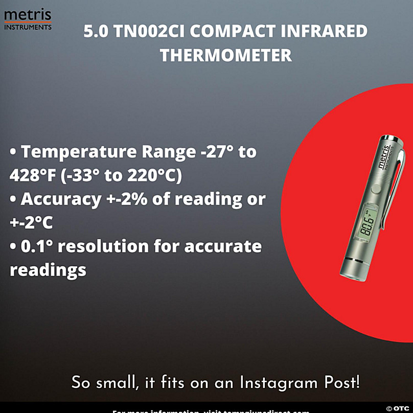 Metris Instruments Model TN418L1 Non-Contact Digital 8-Point Laser Professional Grade Infrared Thermometer Temperature Gun