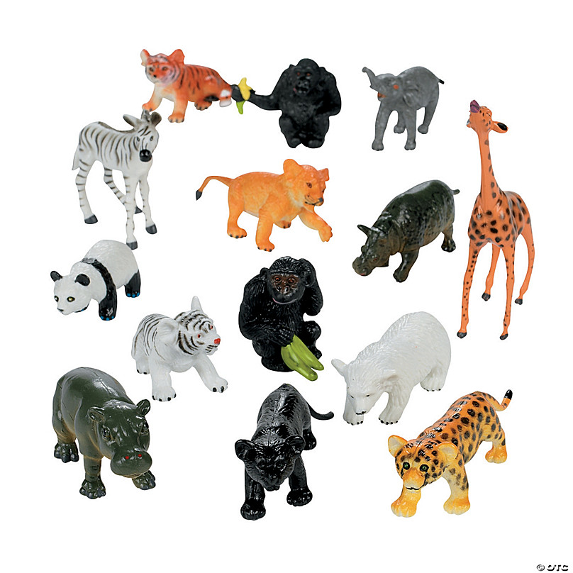 10 Assorted Mini Jungle Zoo Plastic Animal Figures Elephant Tiger Giraffe  Toys
