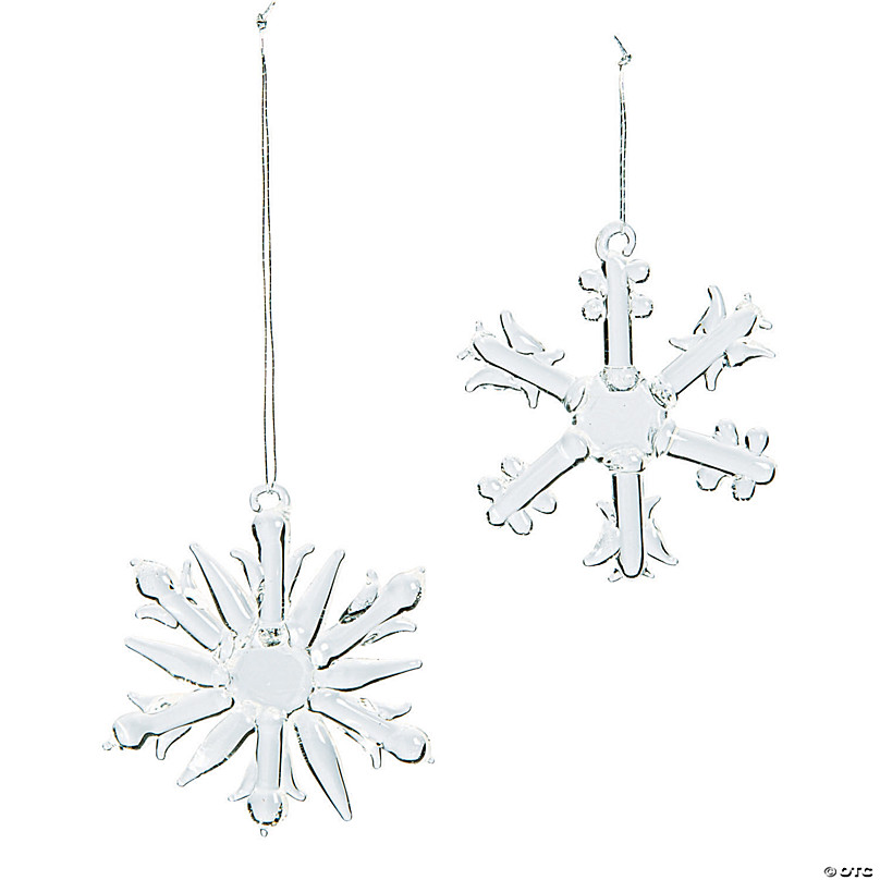 Mini Snowflake Glass Christmas Ornaments - 12 Pc.