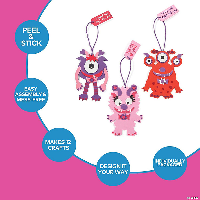  36 Packs Valentine's Day Monster Craft Ornaments Kit for Kids  DIY Monster Paper Craft Make Your Own Ornament for Kids Hanging Kids  Valentines Day Crafts for Classroom Home Wall Decor Activities 