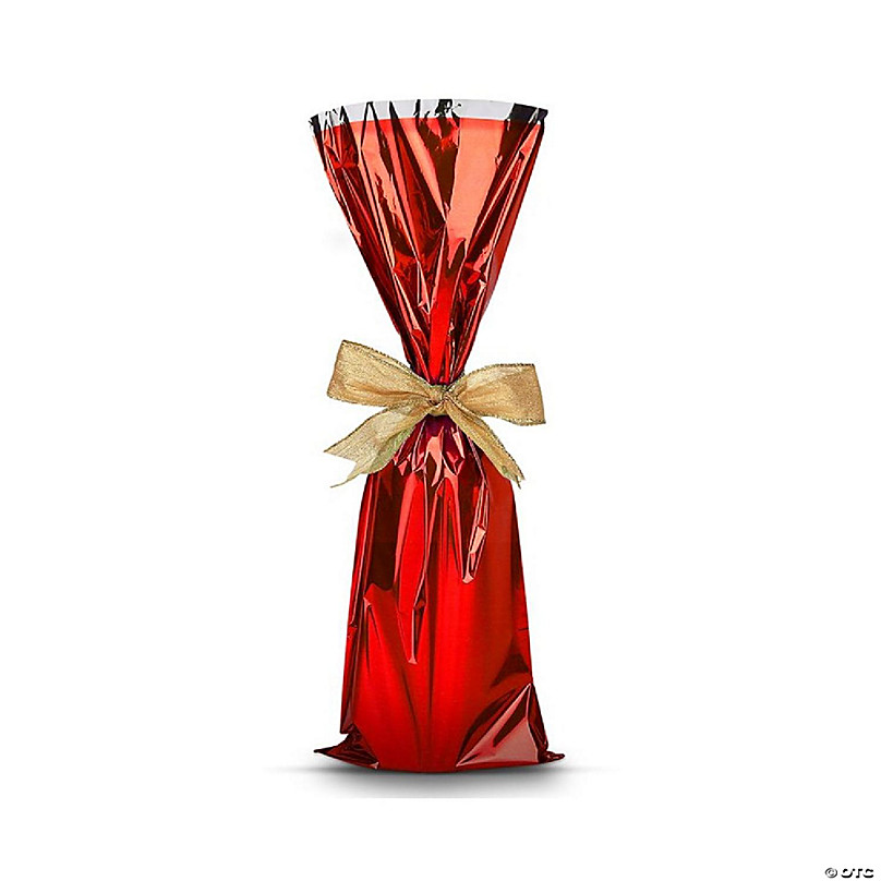 Wrapables XL Red & White Aluminum Foil Holiday Drawstring Christmas Gift Bags (Set of 6)