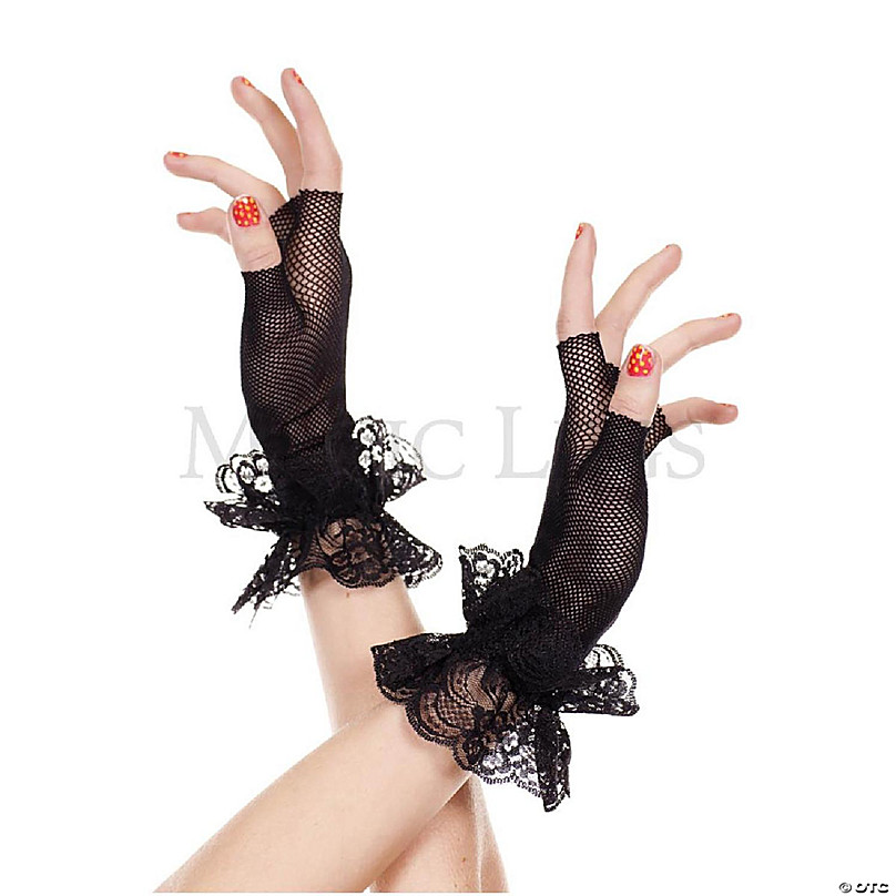 Music Legs 416-BLACK Lace Fingerless Gloves - Black