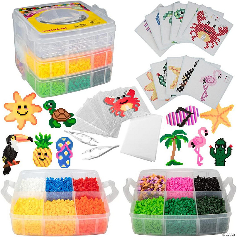 8,000pc DIY Fuse Bead Kit w Carrying Case - Bugs and Insects - 21 Colors,  12 Unique Templates, 4 Peg Boards, Tweezers, Ironing Paper - Works w Perler