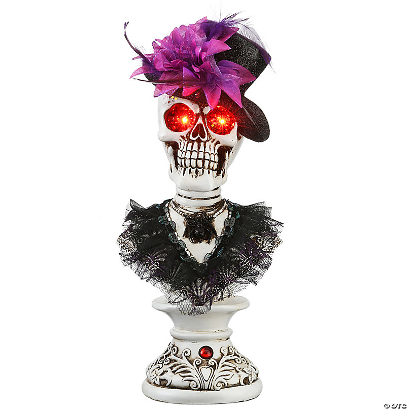 National Tree Company 16 in. Glowing Eyes Fancy Female Skeleton Bust