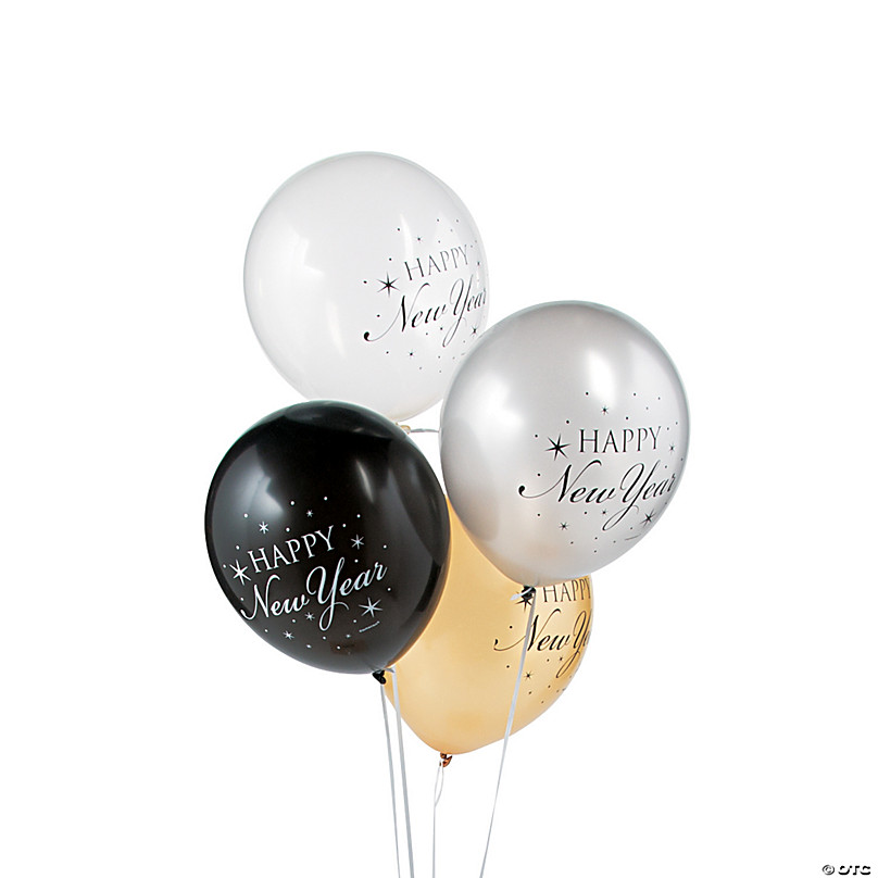 10 x 12" Happy New Year Printed Balloons Latex Mix Colour Baloons New Year Eve