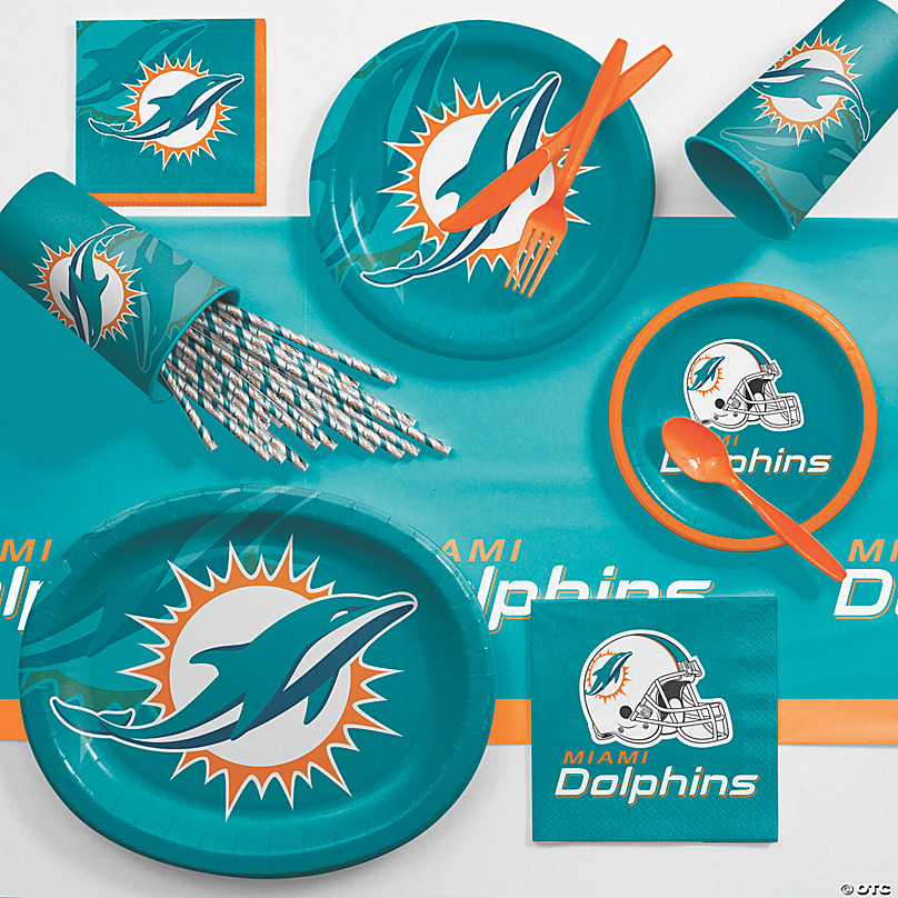 Amscan Miami Dolphins Round Paper Plates - 9' - Blue/Orange - Pack of 8