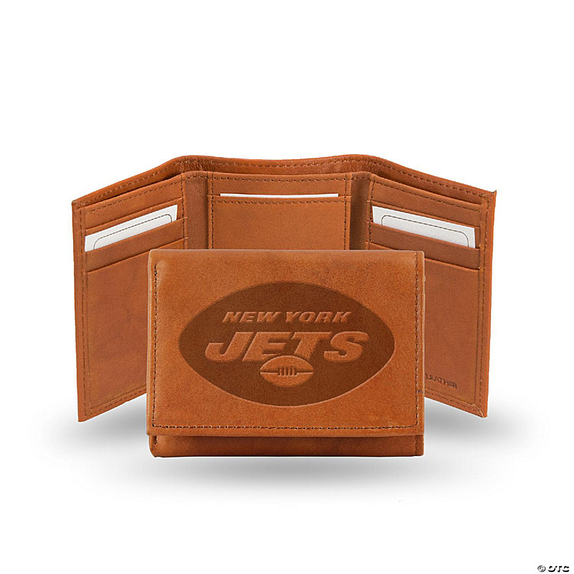 NFL Rico Industries New York Jets Embossed Genuine Leather Tri-Fold Brown  Embossed Genuine Leather Tri-Fold Wallet