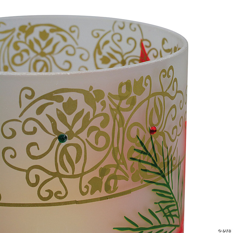 Northlight 10 Hand-Painted Red Poinsettias and Gold Flameless Glass  Christmas Candle Holder