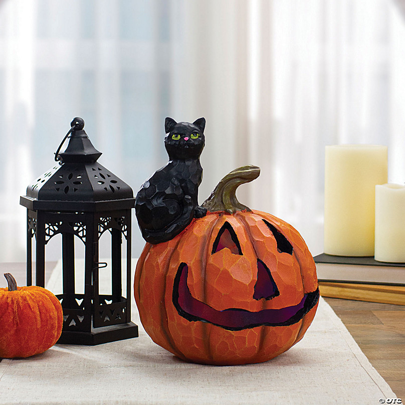 Northlight 10 LED Lighted Jack-O-Lantern and Black Cat Tabletop Halloween  Figure