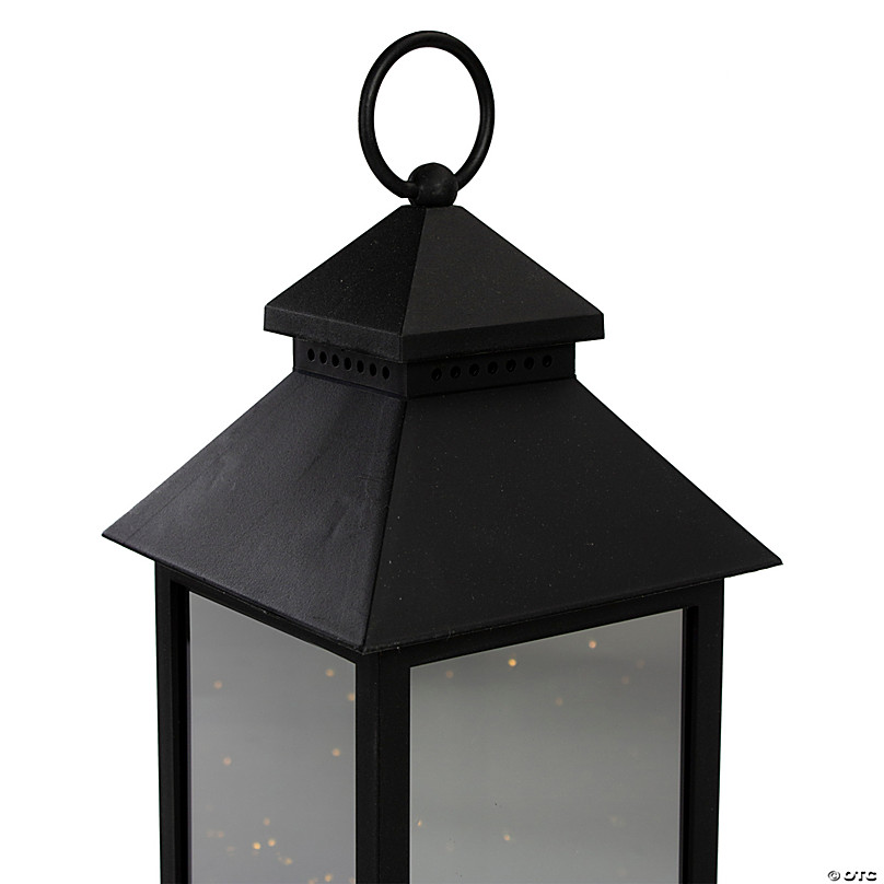 12 Black LED Lighted Battery Operated Lantern with Flickering Light