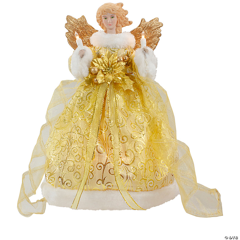 Northlight 18 inch Lighted White and Silver Angel in A Dress Christmas Tree Topper - Warm White Lights