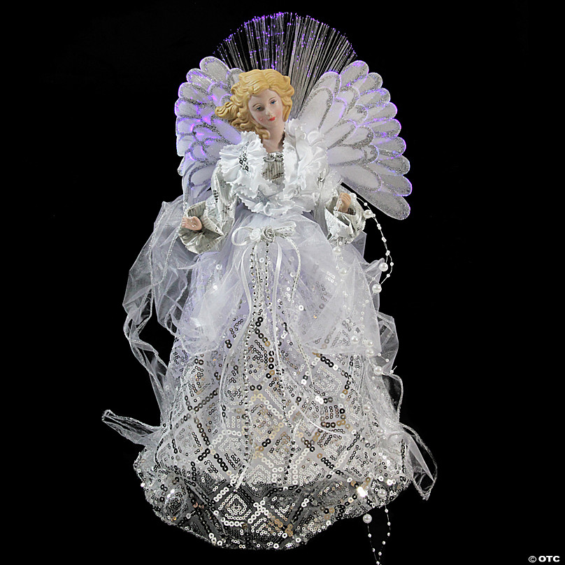Northlight 12 Lighted Silver and White Angel with Wings Christmas Tree Topper - Clear Lights