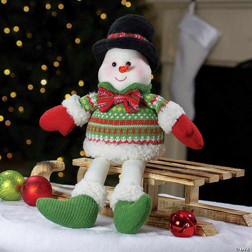 Northlight 18 Red and Green Sitting Smiling Snowman Christmas Figure