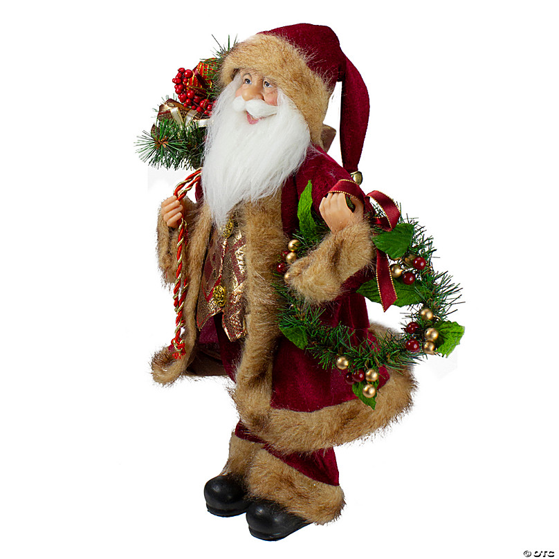 Northlight 18 Red Santa Claus Holding a Wreath and Gift Bag Christmas  Figurine