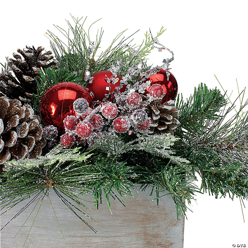 Northlight 12 Frosted Pine, Berries and Pine Cones Floral Arrangement in  Tin Pot, 1 - Food 4 Less