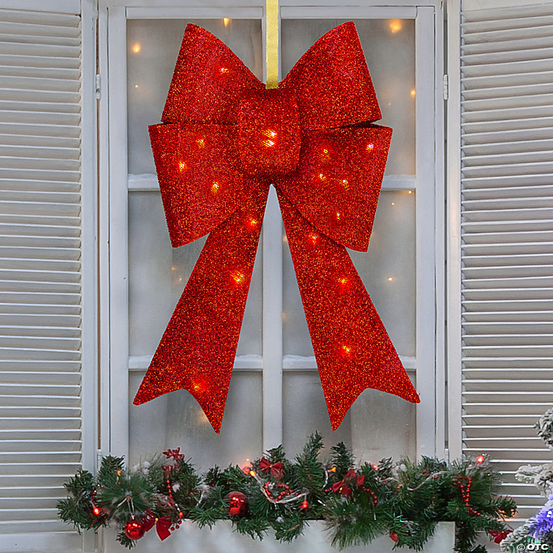 Northlight 26 LED Lighted Red Tinsel Bow Christmas Decoration