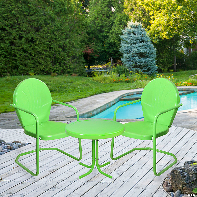 Retro Metal Tulip Chairs, Lime Green Metal Side Table
