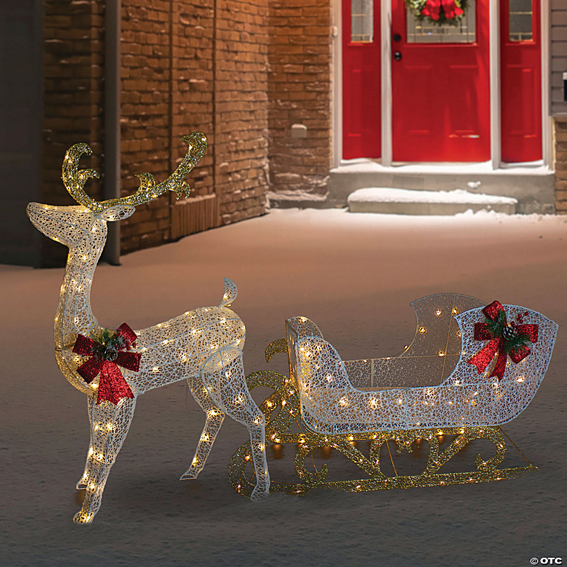 Northlight 4' LED Pre-Lit Glitter Reindeer with Sleigh Outdoor ...