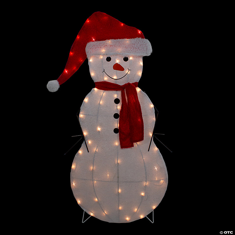 Northlight 42 Lighted 2D Chenille Snowman in Santa Hat Outdoor Christmas  Decoration