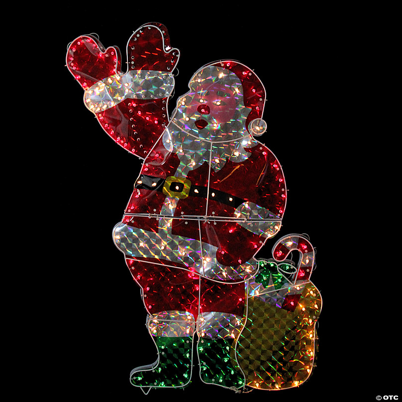 Santa Claus i an old warehouse looking at holographic christmas tree