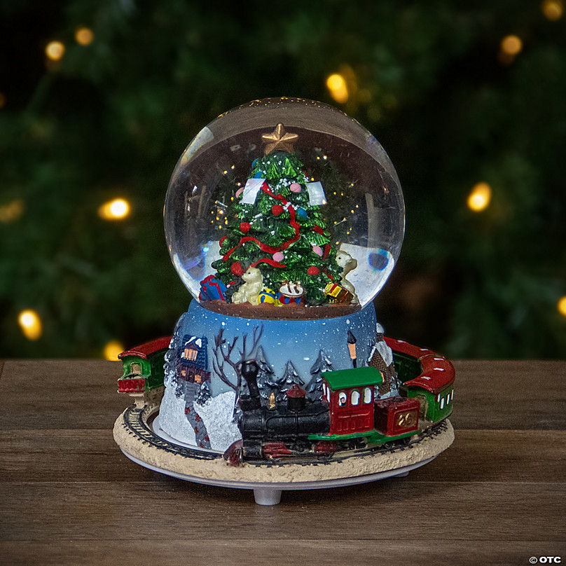 Northlight 6.25 Rotating Train And Christmas Tree Musical Animated Snow  Globe