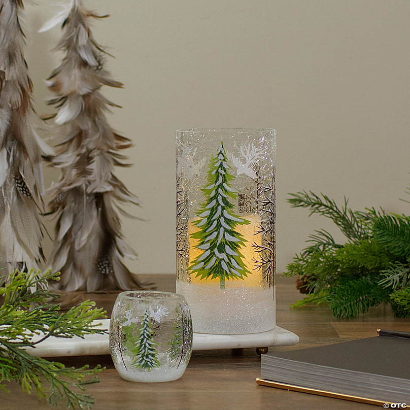 Northlight 8 Hand Painted Christmas Pine Trees Flameless Glass Candle Holder