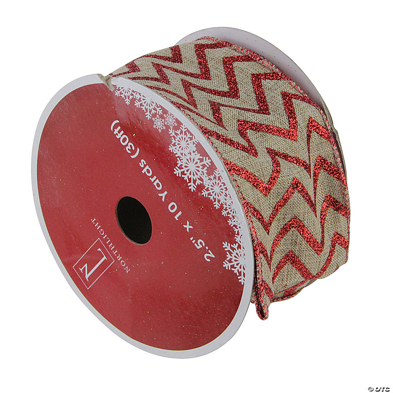 Northlight 2.5 x 120 Yards Diamond Wired Christmas Craft Ribbon - Red and  Beige