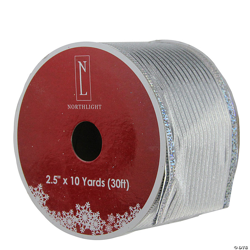 Ribbon Traditions Horizontal Glitter / Sequin Stripes Solid Wired Ribbon 2  1/2 Inch by 25 Yards - Silver