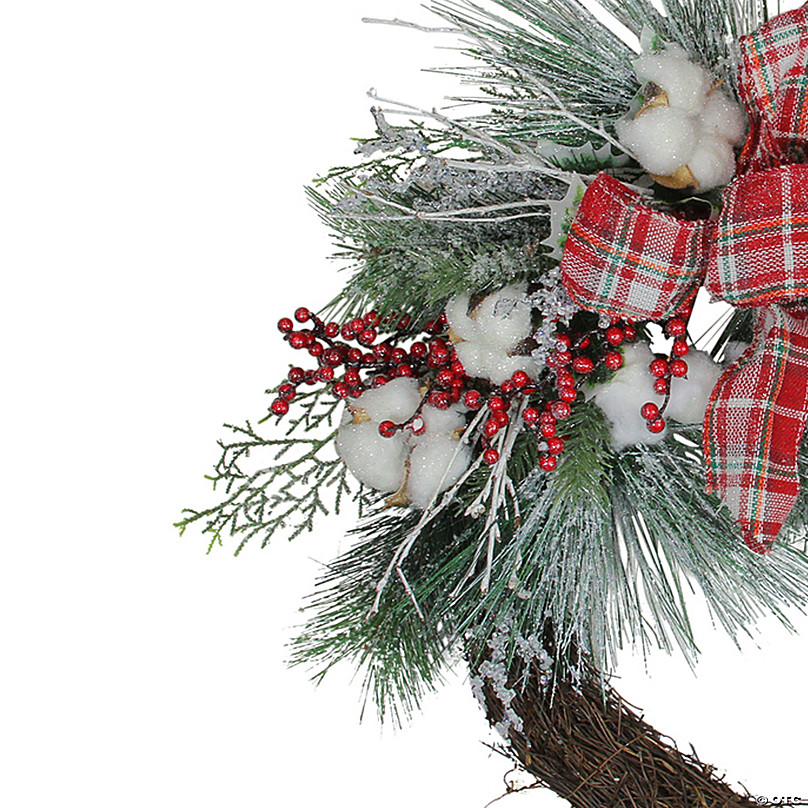 Holly Frosted Pine Cone Artificial Christmas Wreath - 24-Inch, Unlit