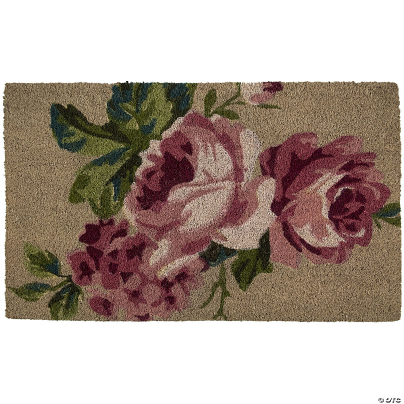 Hello Floral Natural/Pink Coir Outdoor Welcome Doormat, 18 x 30