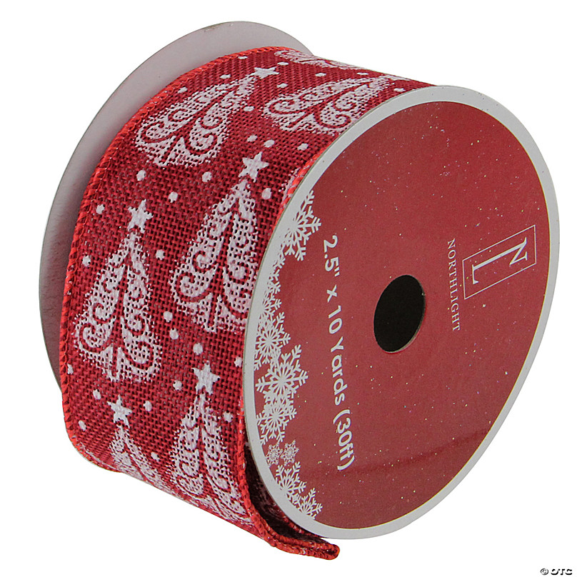 Glitter Horizontal Stripe Ribbon, Lt Grey/Red/White, Christmas, Wired  Ribbon, 1.