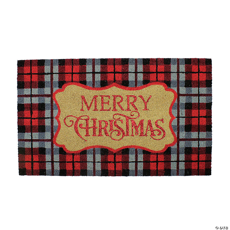 Welcome Gingham Plaid Coir Outdoor Doormat, (18 x 30)